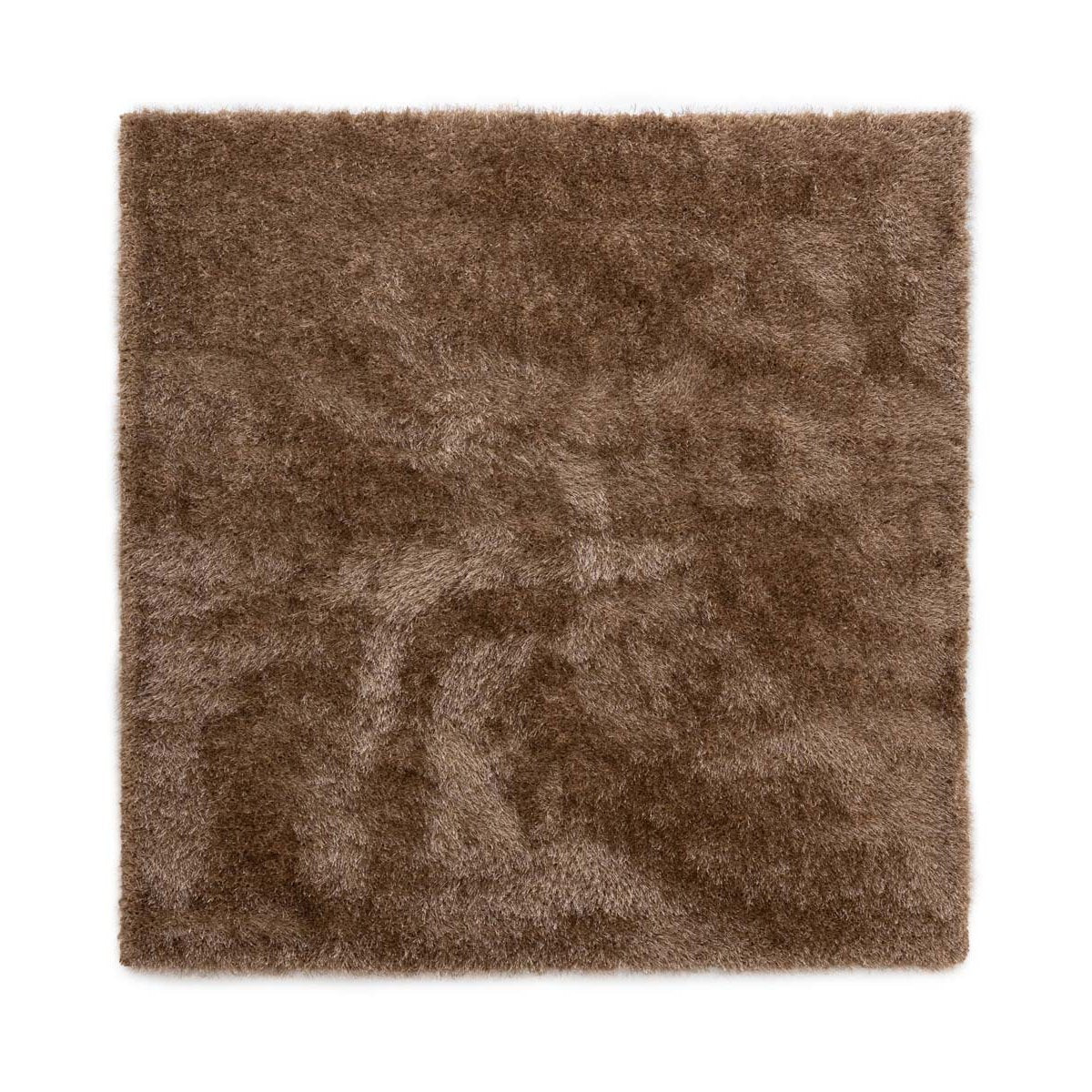 Tapeso Vierkant hoogpolig vloerkleed velvet - Posh bruin - 120x120 cm