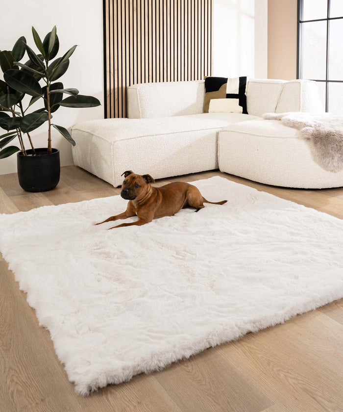 Tapeso Fluffy vloerkleed vierkant - Comfy Deluxe wit - 160x160 cm