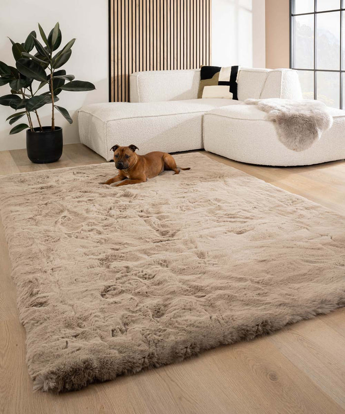 Tapeso Fluffy vloerkleed - Comfy Deluxe taupe - 70x140 cm