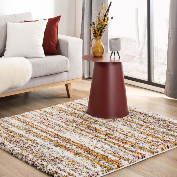 Boho&me Vierkant hoogpolig vloerkleed strepen Artisan - wit|multi -