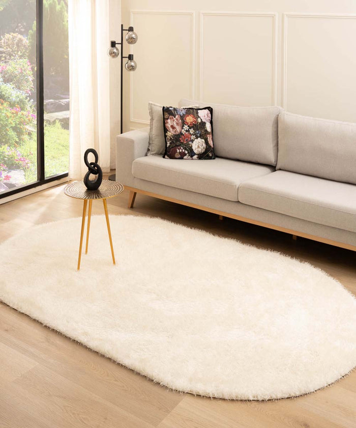 Tapeso Ovaal hoogpolig vloerkleed velvet - Posh wit - 240x340 cm