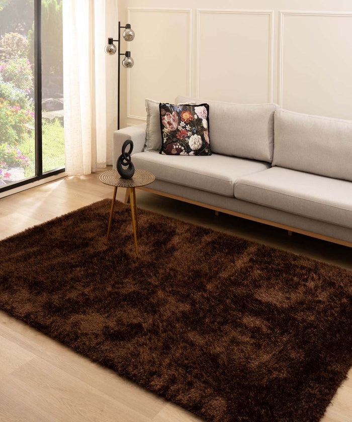 Tapeso Hoogpolig vloerkleed velvet - Posh donkerbruin - 280x380 cm