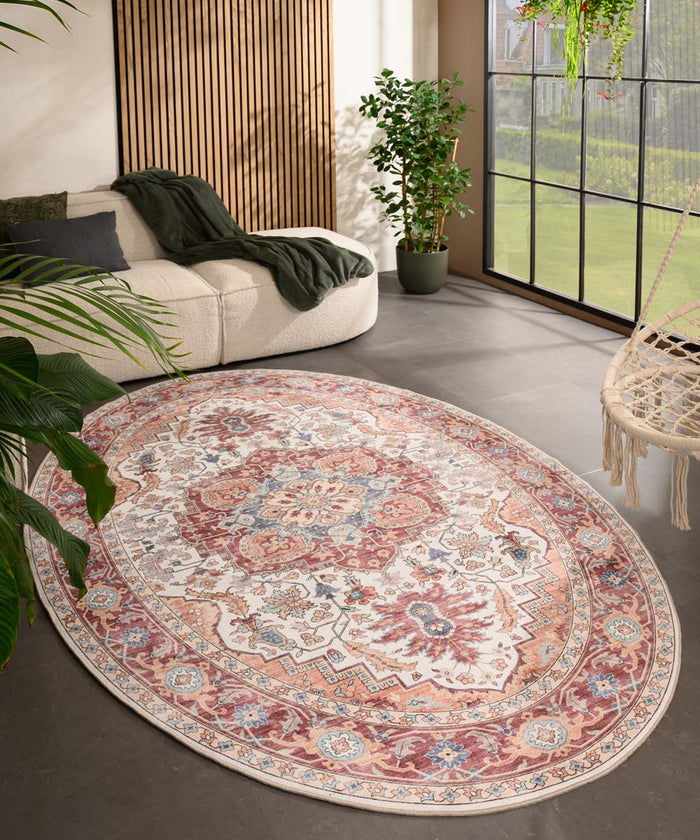 Heritaged Buitenkleed ovaal Vintage - Valenca Fino crème|rood -