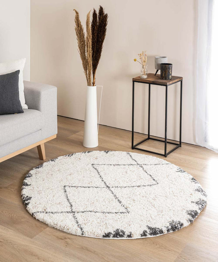 Boho&me Rond hoogpolig vloerkleed berber Artisan - wit|grijs - 280 cm