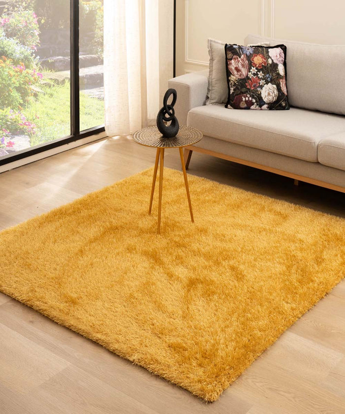 Tapeso Vierkant hoogpolig vloerkleed velvet - Posh goud - 240x240 cm