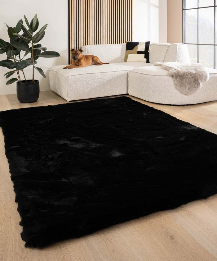 Tapeso Fluffy vloerkleed - Comfy Deluxe zwart - 70x140 cm