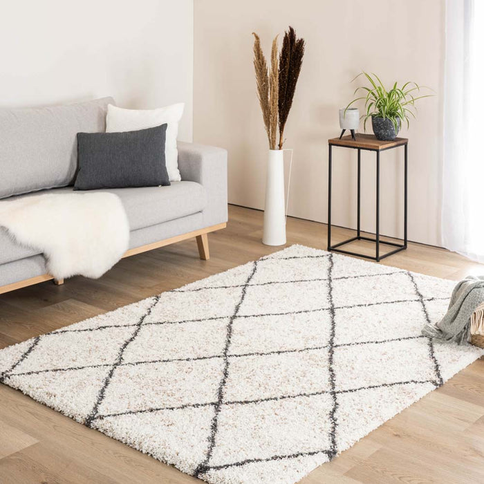 Boho&me Hoogpolig vloerkleed geruit Artisan - wit|grijs - 280x380 cm