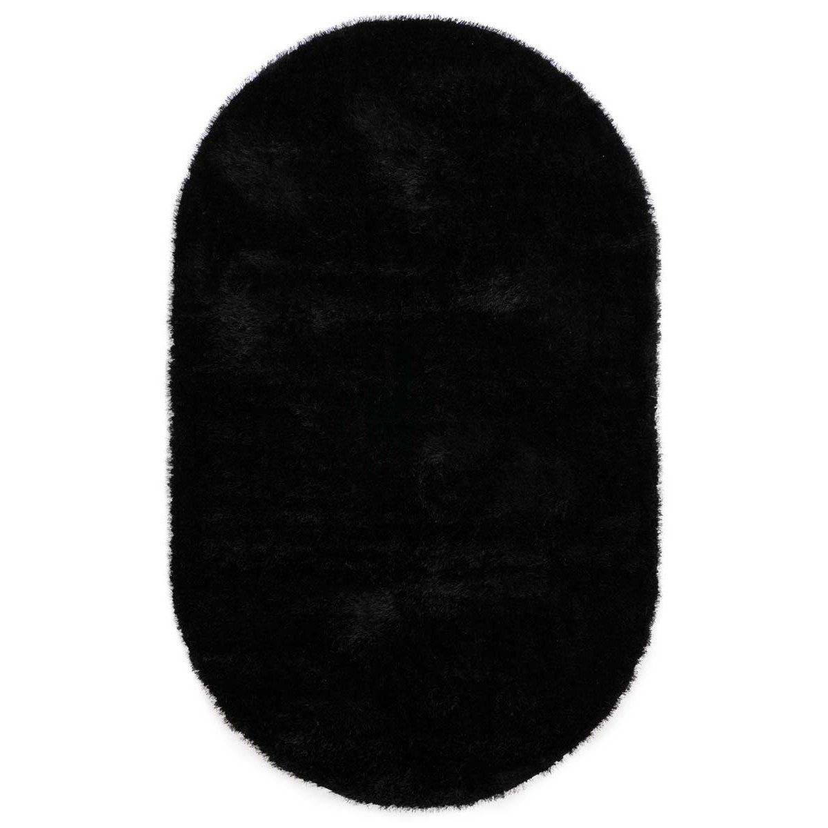 Tapeso Ovaal hoogpolig vloerkleed velvet - Posh zwart - 280x380 cm