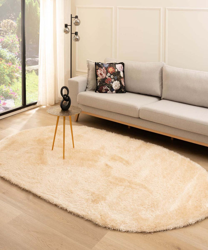 Tapeso Ovaal hoogpolig vloerkleed velvet - Posh champagne - 280x380 cm