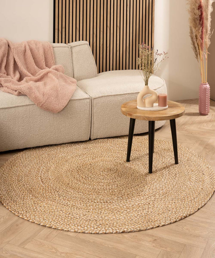 Boho&me Jute vloerkleed rond - Braided - naturel|multi - 200 cm