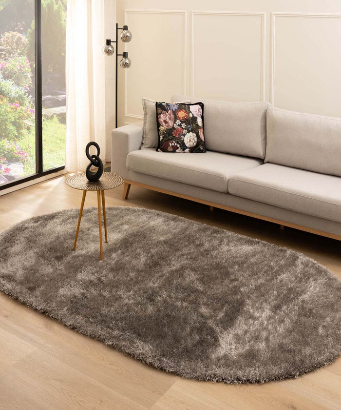 Tapeso Ovaal hoogpolig vloerkleed velvet - Posh grijs - 240x340 cm