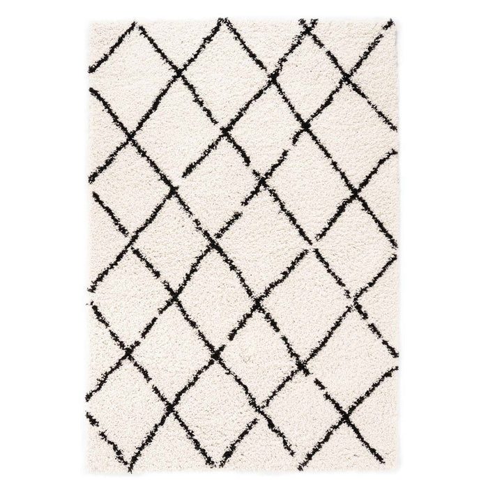 Boho&me Hoogpolig vloerkleed ruiten Habitat - wit|zwart - 280x380 cm