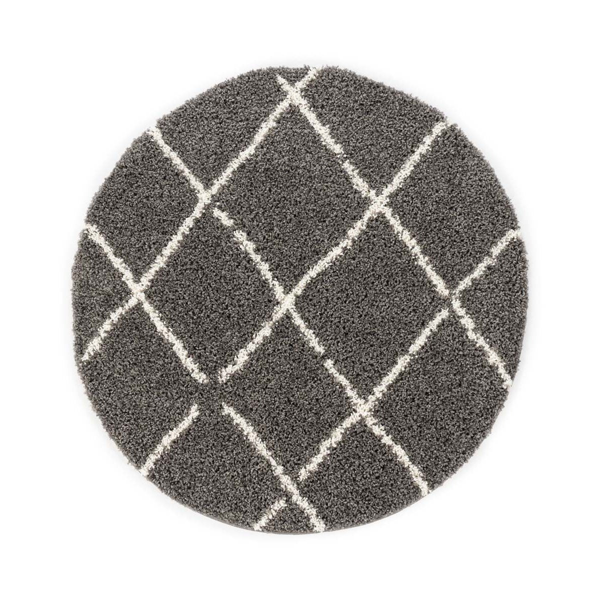 Boho&me Rond hoogpolig vloerkleed ruiten Habitat - grijs|wit - 280 cm