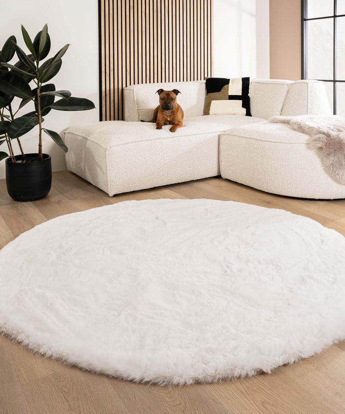 Tapeso Fluffy vloerkleed rond - Comfy Deluxe wit - 160 cm