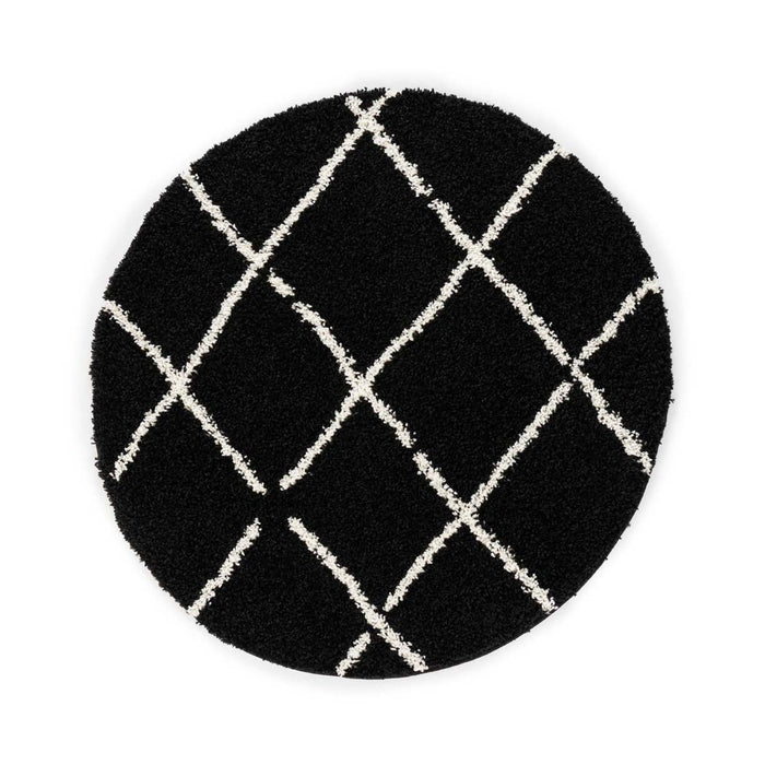 Boho&me Rond hoogpolig vloerkleed ruiten Habitat - zwart|wit - 280 cm