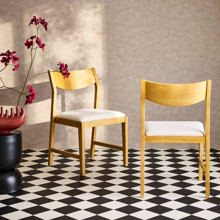 sweeek - Stoel van heveahout en beige stof (set van 2)