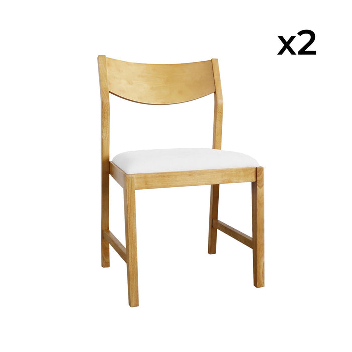 sweeek - Stoel van heveahout en beige stof (set van 2)