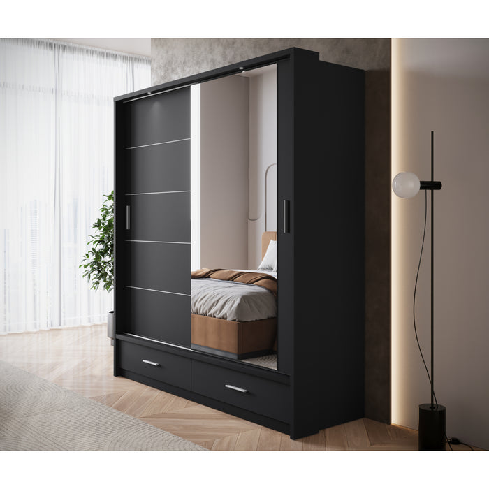 Meubella Kledingkast Autumn - Zwart - 200 cm - Met spiegel