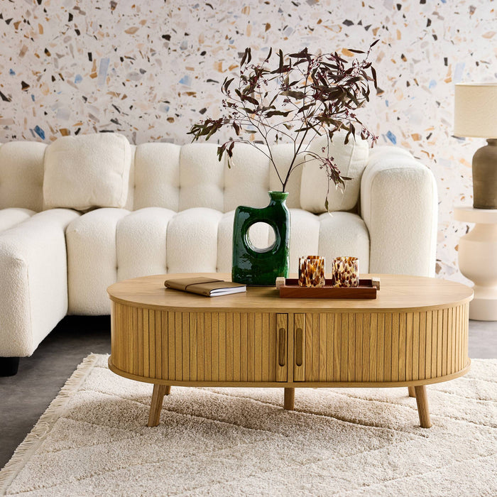 sweeek - Salontafel met schuifdeuren en vakken met houteffect, B 110cm