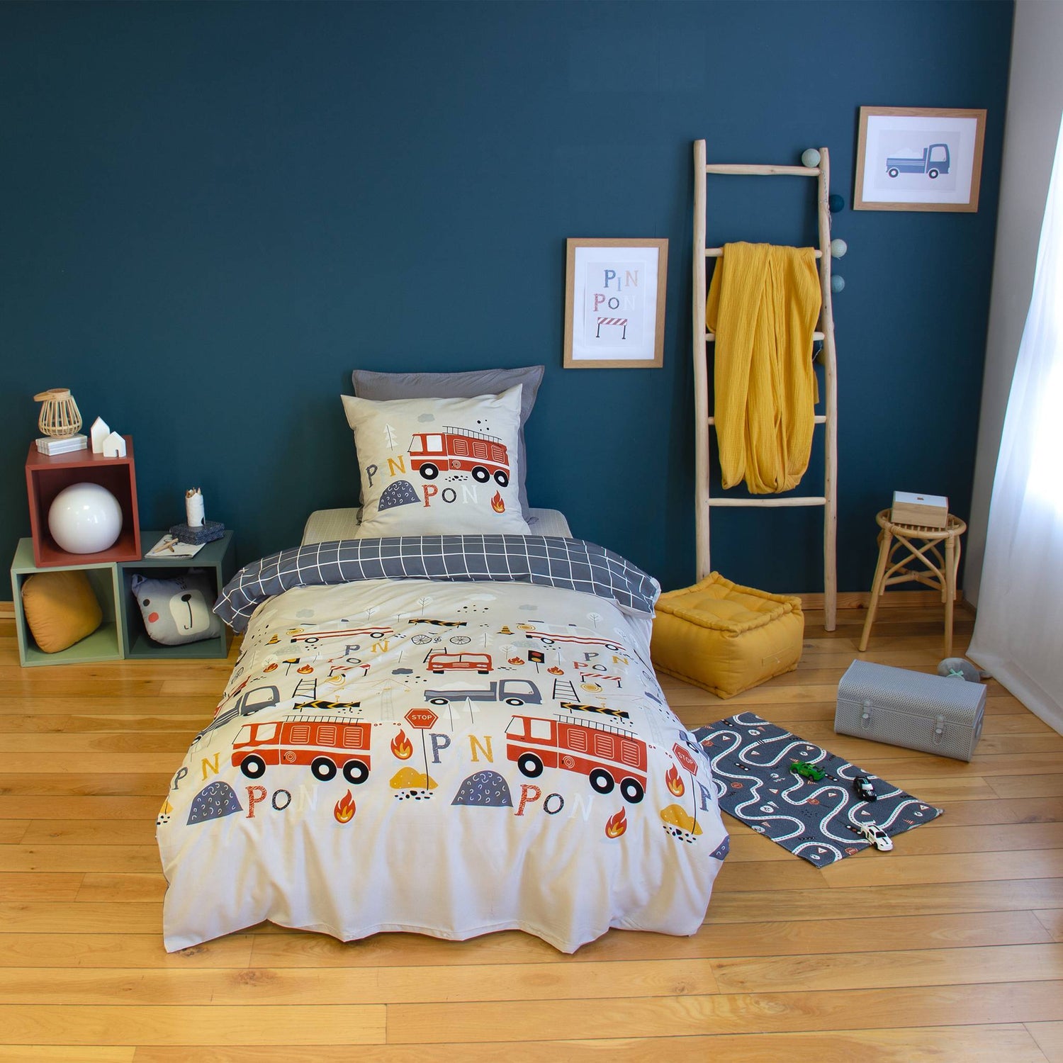 sweeek - Omkeerbare 1-persoons dekbedovertrek brandweer thema