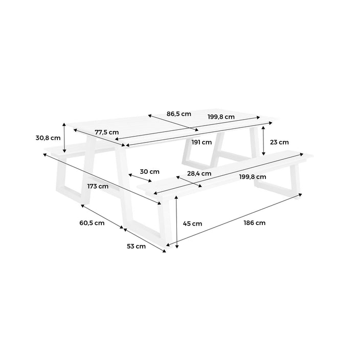 sweeek - Aluminium picknicktafel met 2 banken, 6 plaatsen