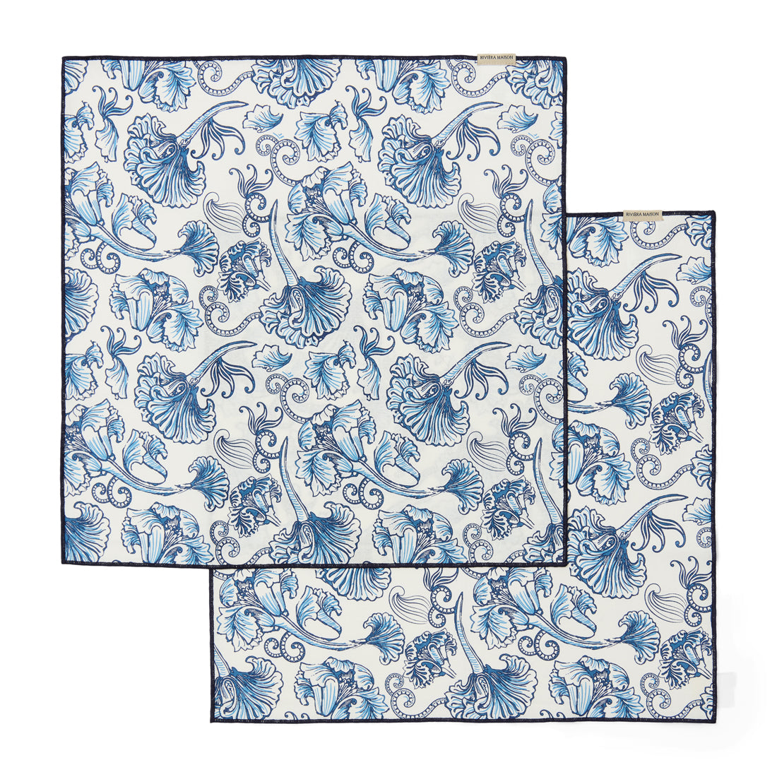 Riviera Maison Textielen servetten Blauw, Wit - Floral Island servet