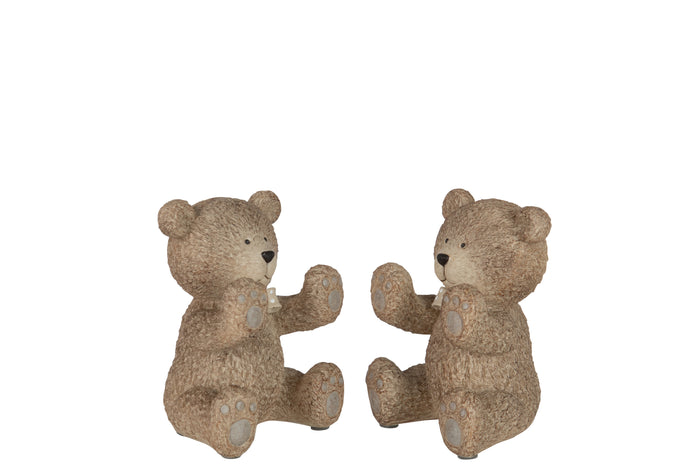 J-Line boekensteun Teddy - polyresin - lichtbruin - 2 stuks