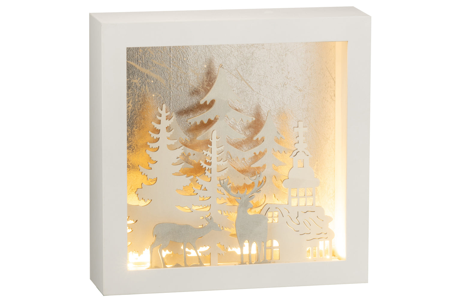 J-Line wanddecoratie 3D Winter - pvc|glas - zilver - LED lichtjes