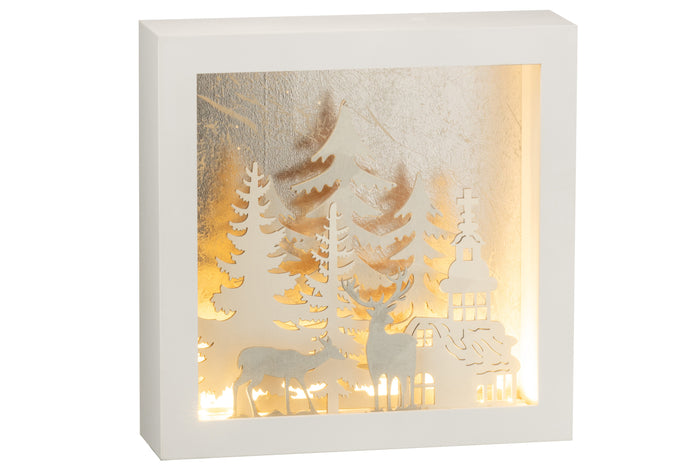 J-Line wanddecoratie 3D Winter - pvc|glas - zilver - LED lichtjes