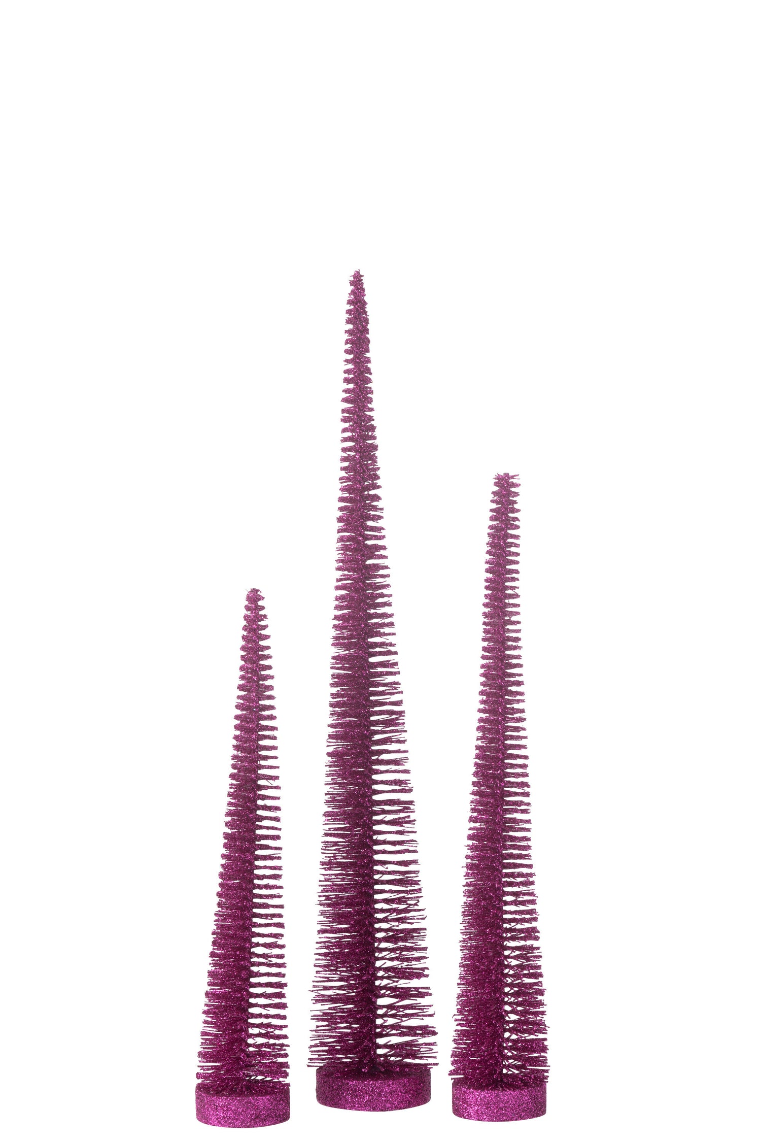 J-Line decoratie Kerstboom Glitter - kunststof - fuchsia - doos van 4