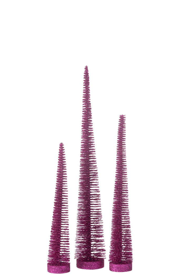 J-Line decoratie Kerstboom Glitter - kunststof - fuchsia - doos van 4