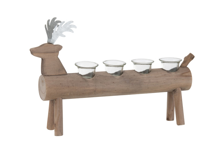 T-lichthouder | Hout | Bruin | 47x11x (h)29.5 Cm