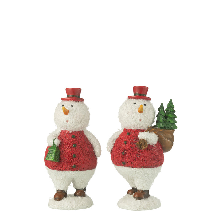 J-Line figuur Sneeuwman Boom + Lantaarn - polyresin -  mix -