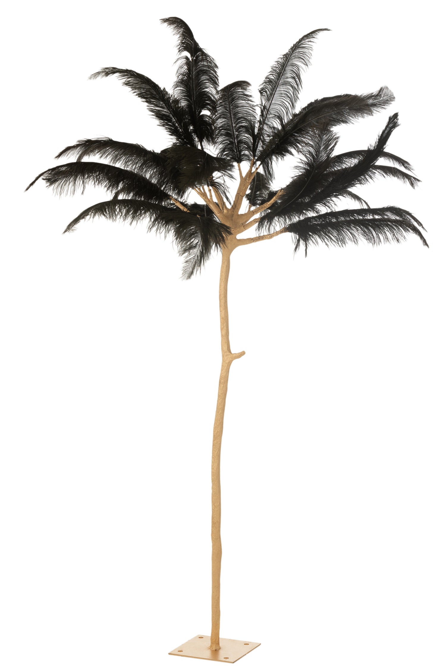 J-Line decoratie boom pluimen - metaal - goud|zwart - large