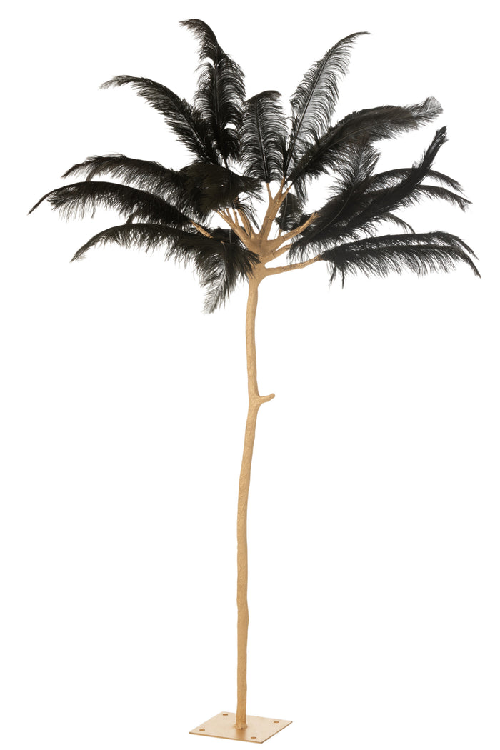J-Line decoratie boom pluimen - metaal - goud|zwart - large