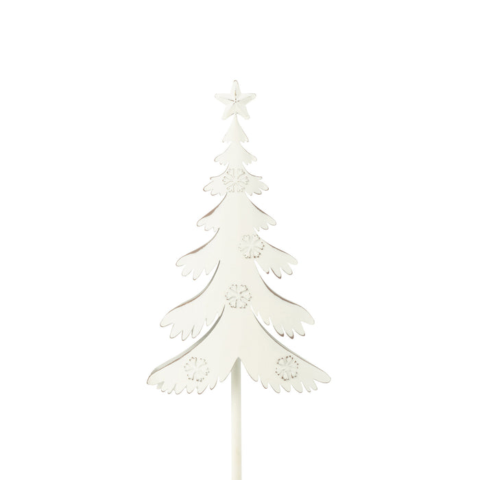 J-Line decoratie Kerstboom Op Voet  + Ster - metaal - hout - wit - small
