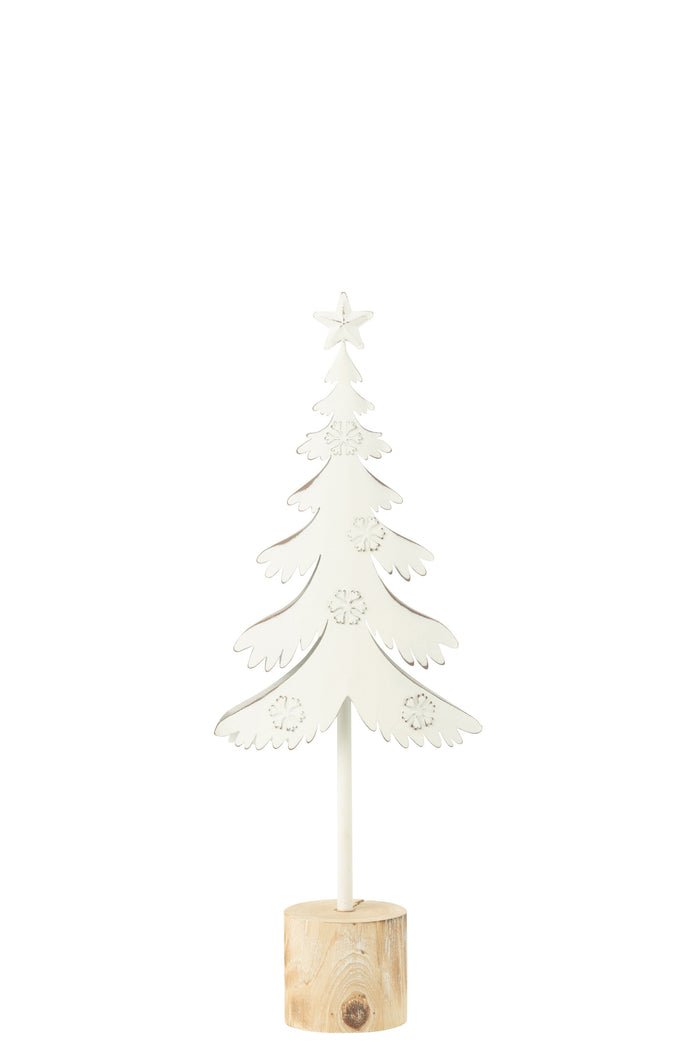 J-Line decoratie Kerstboom Op Voet  + Ster - metaal - hout - wit - small