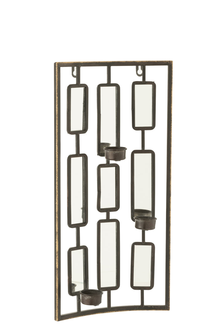 J-Line wanddecoratie Theelichthouder - metaal|glas - grijs - small