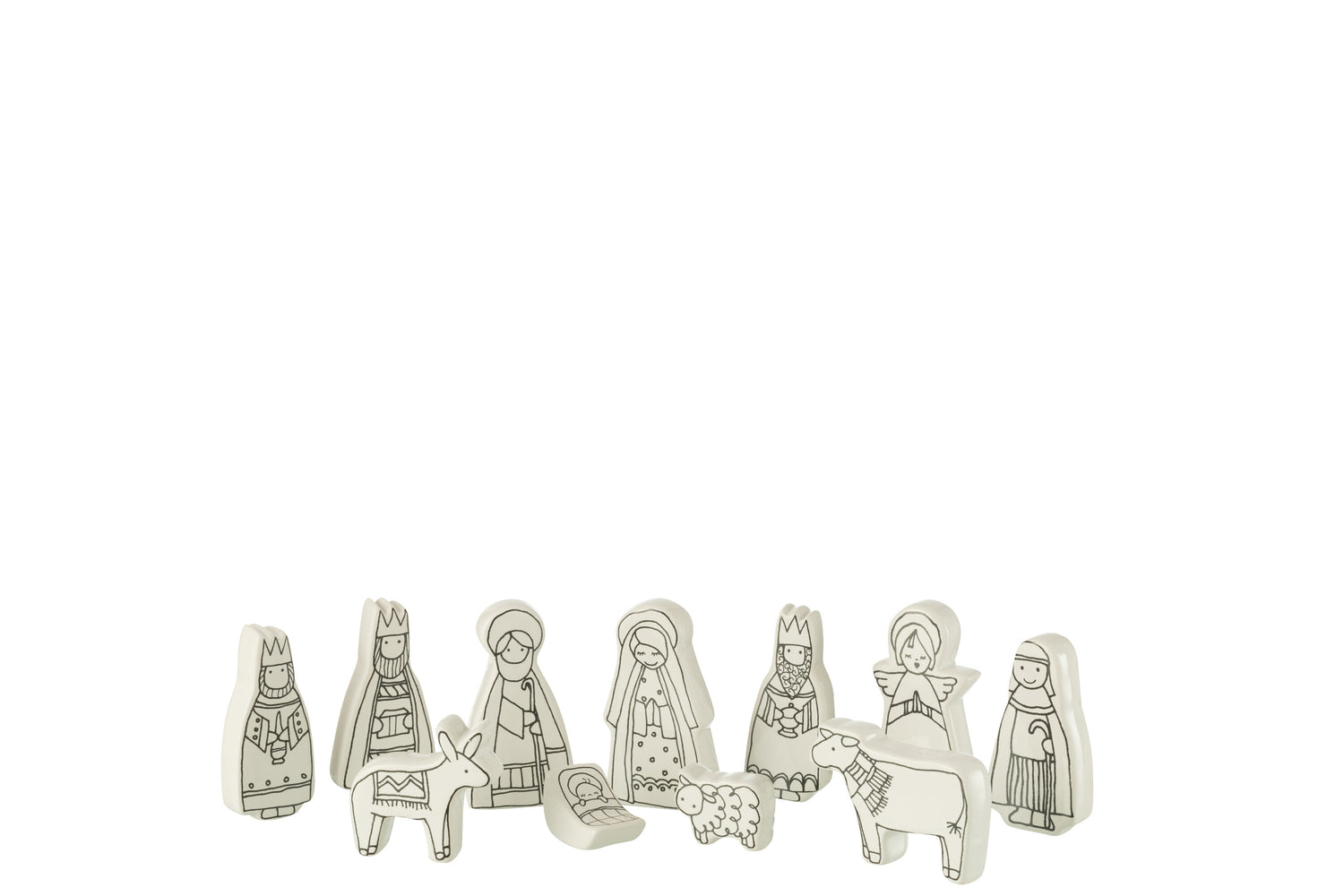 J-Line decoratie Kerststal 11delig dolomite - wit|zwart - small