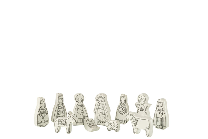 J-Line decoratie Kerststal 11delig dolomite - wit|zwart - small