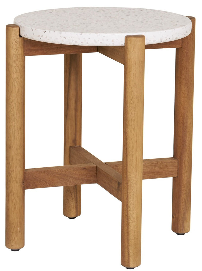 House Nordic Terracina Ronde Bijzettafel Acacia|Terrazo