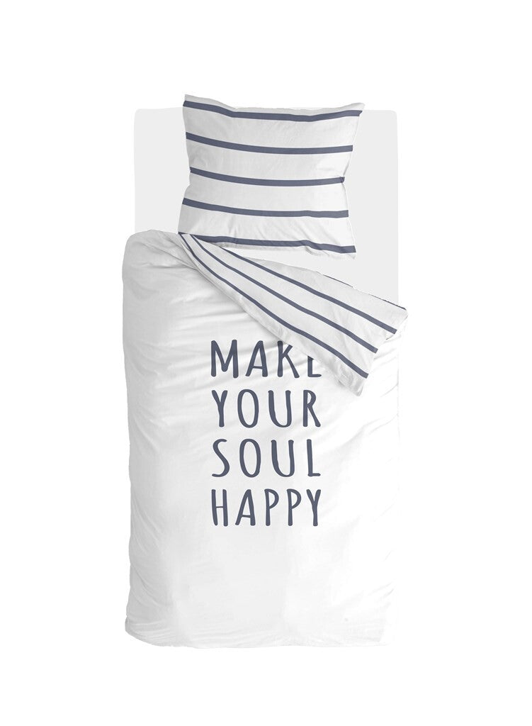 Walra - Dekbedovertrek Happy Wake Up - 140x220 - Wit | Blauw