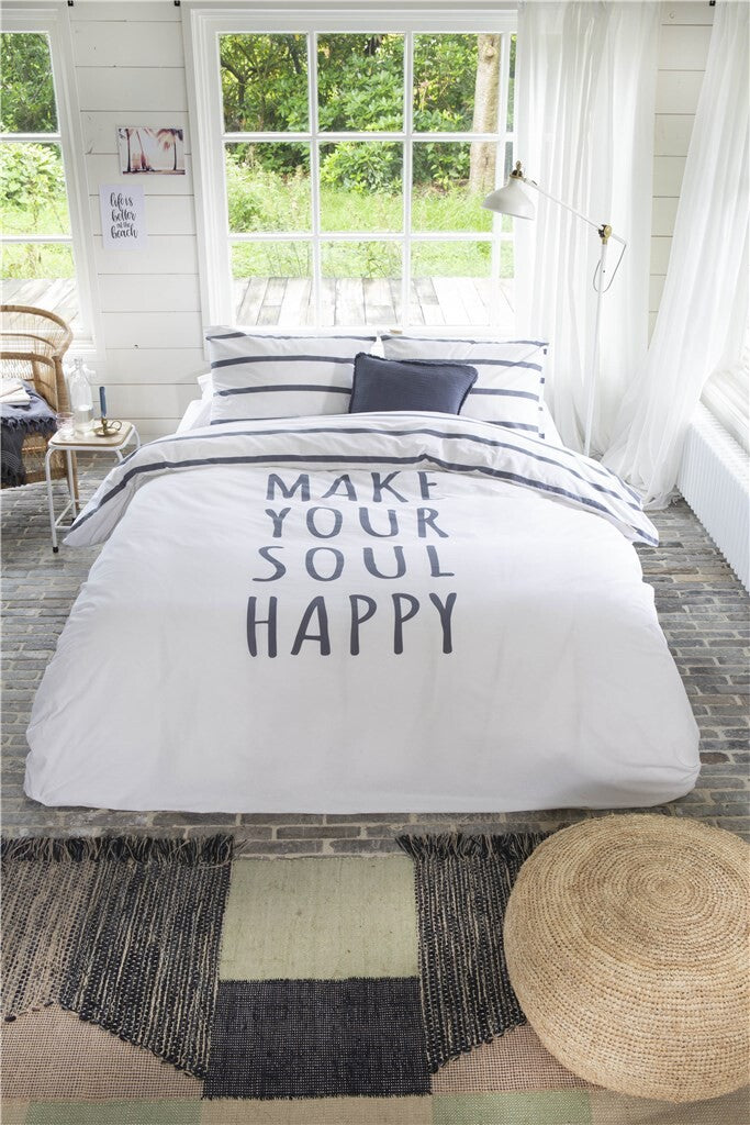 Walra - Dekbedovertrek Happy Wake Up - 140x220 - Wit | Blauw