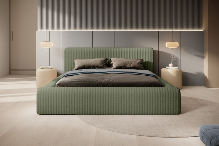 Trae Mobler Hana 140 x 200 cm Gestoffeerd Bed Olijfgroen