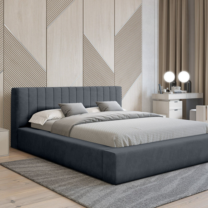 Trae Mobler Como 140 x 200 cm Gestoffeerd Bed Donkerblauw