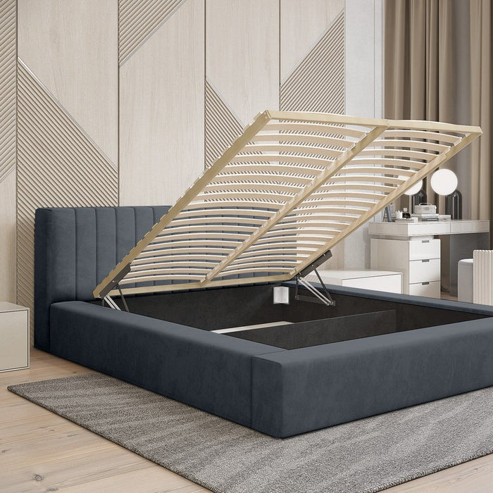 Trae Mobler Como 140 x 200 cm Gestoffeerd Bed Donkerblauw