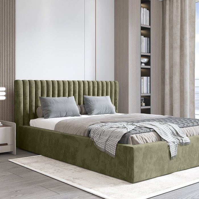 Trae Mobler Vegas 140 x 200 cm Gestoffeerd Bed Olijfgroen