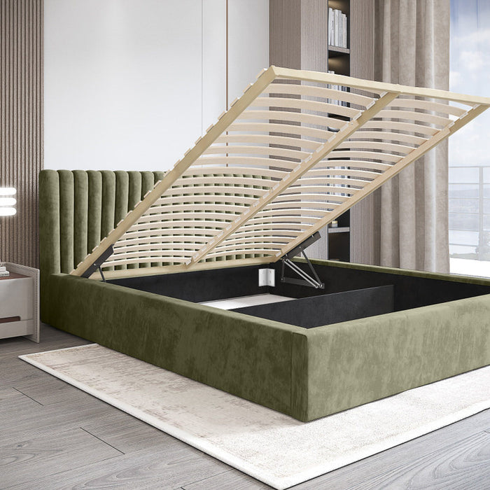 Trae Mobler Vegas 140 x 200 cm Gestoffeerd Bed Olijfgroen