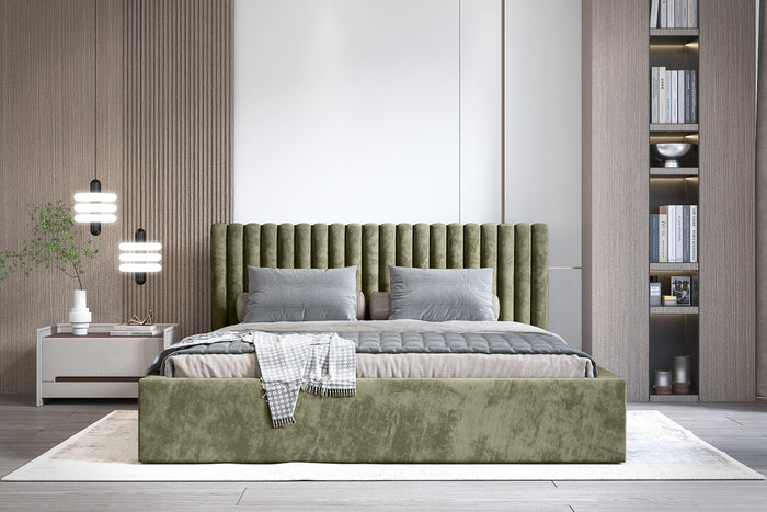 Trae Mobler Vegas 140 x 200 cm Gestoffeerd Bed Olijfgroen