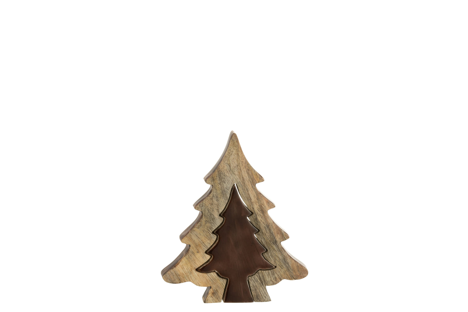 J-Line decoratie Kerstboom Puzzel - hout - bruin|naturel - small